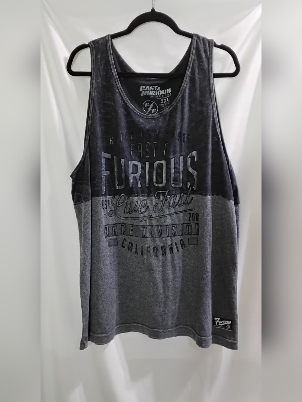 Affliction Fast and Furious Graphic Print Tank Gray Black Block Mens Size 2XL
